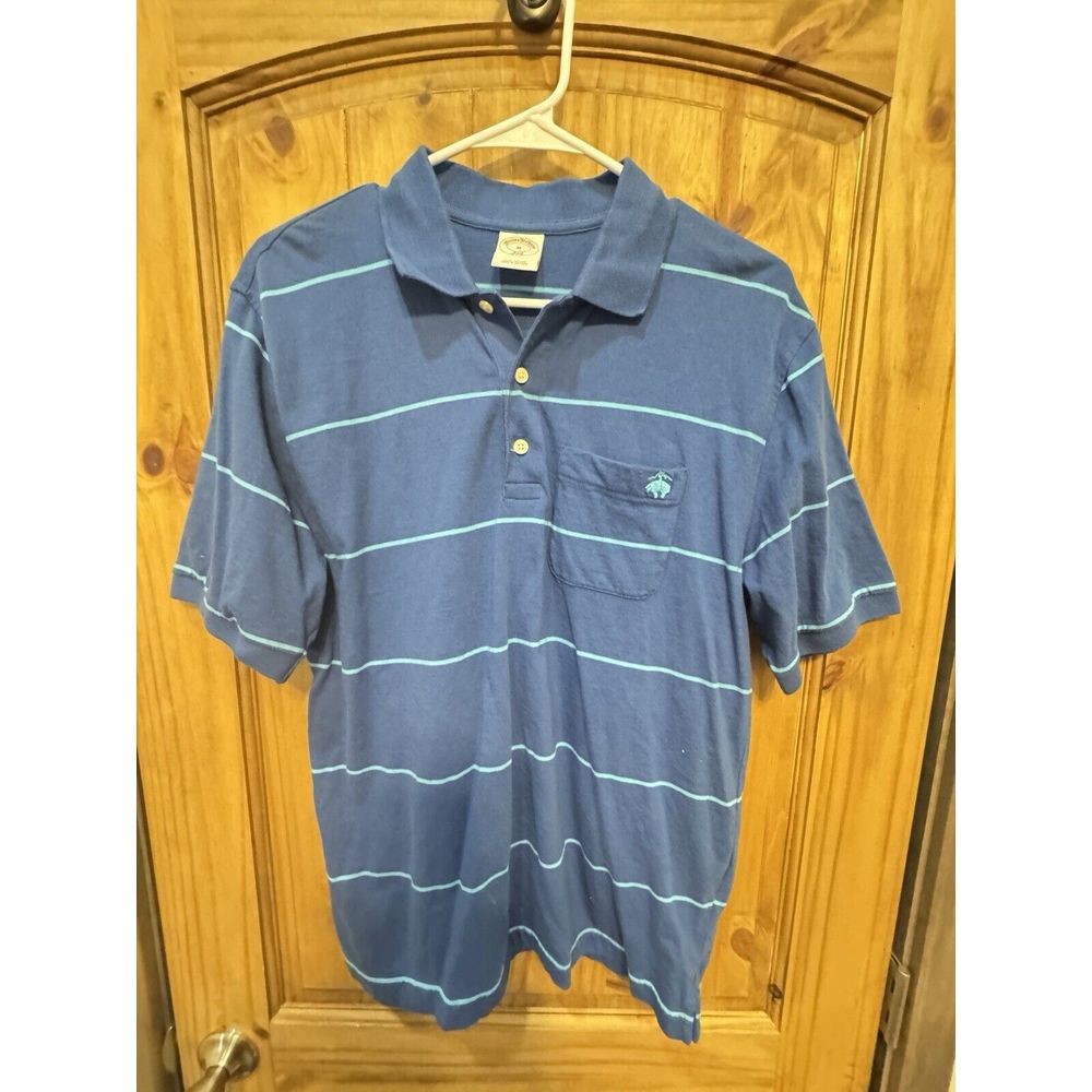 Brooks Brothers Shirt Men's Blue Polo Golf Striped Short Sleeve Logo Size M